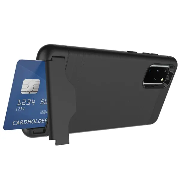 Samsung Galaxy S20 Plus Brush Card Holder and Kickstand Case Black